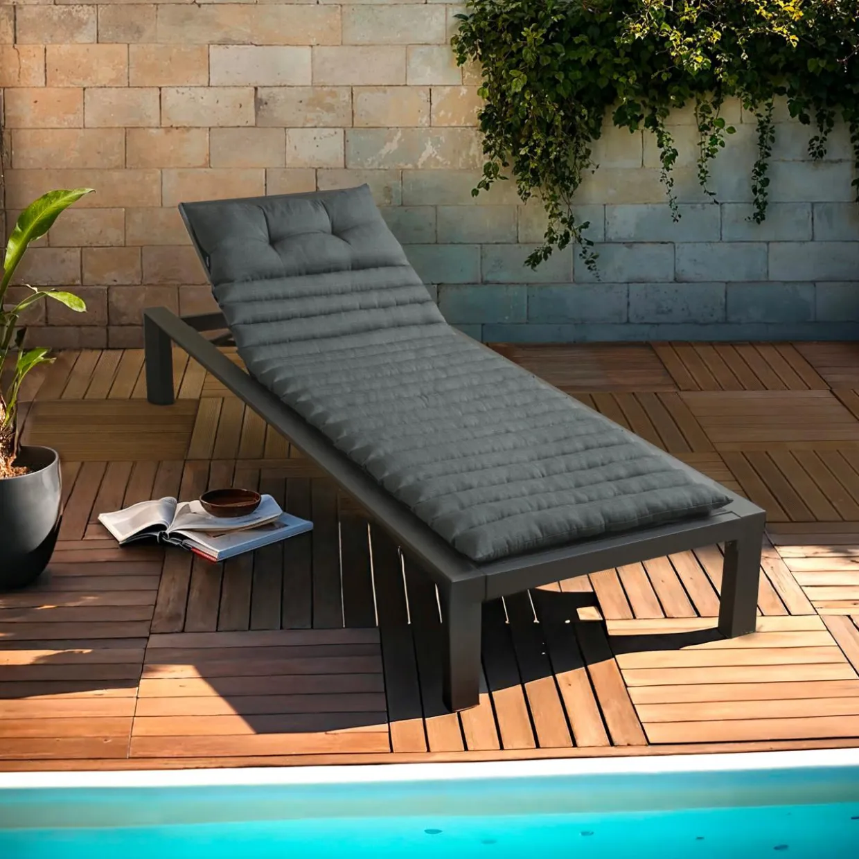 Coussin de transat capitonné (180 x 60 cm) Sunset Gris anthracite