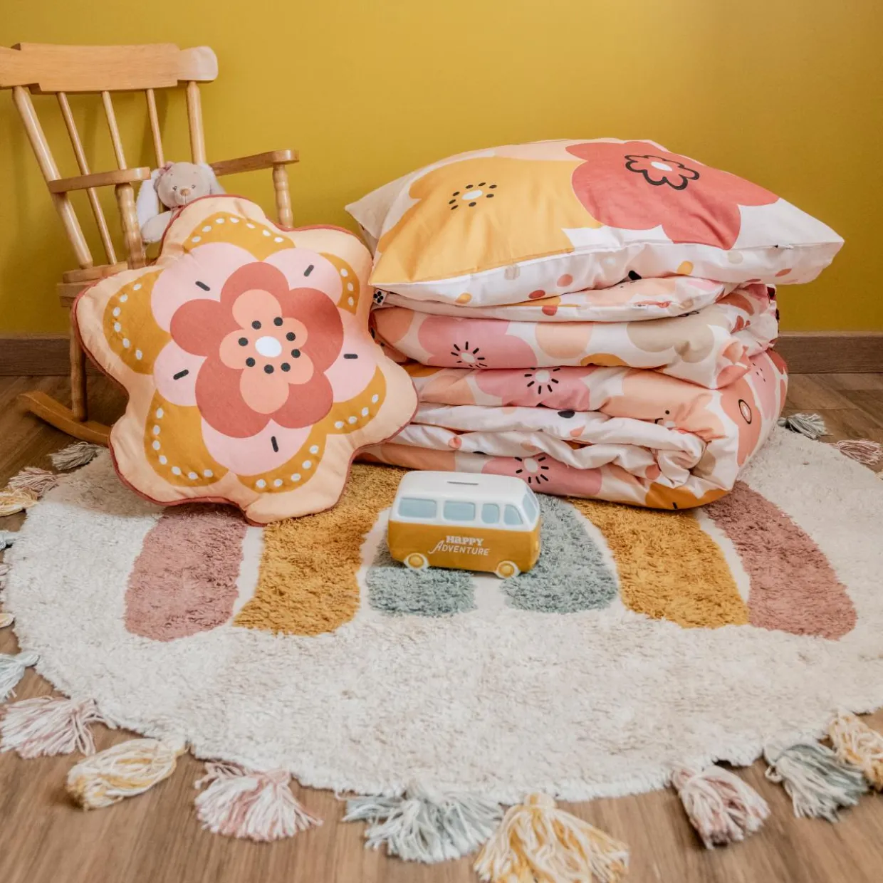 Coussin enfant rond coton (47 x 45 cm) Barbotine Multicolore