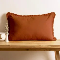 Coussin rectangulaire coton (40 x 60 cm) Pixel franges Terracotta