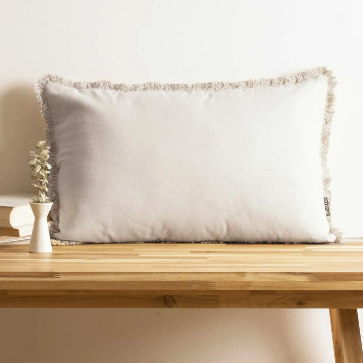Coussin rectangulaire coton (40 x 60 cm) Pixel franges Beige