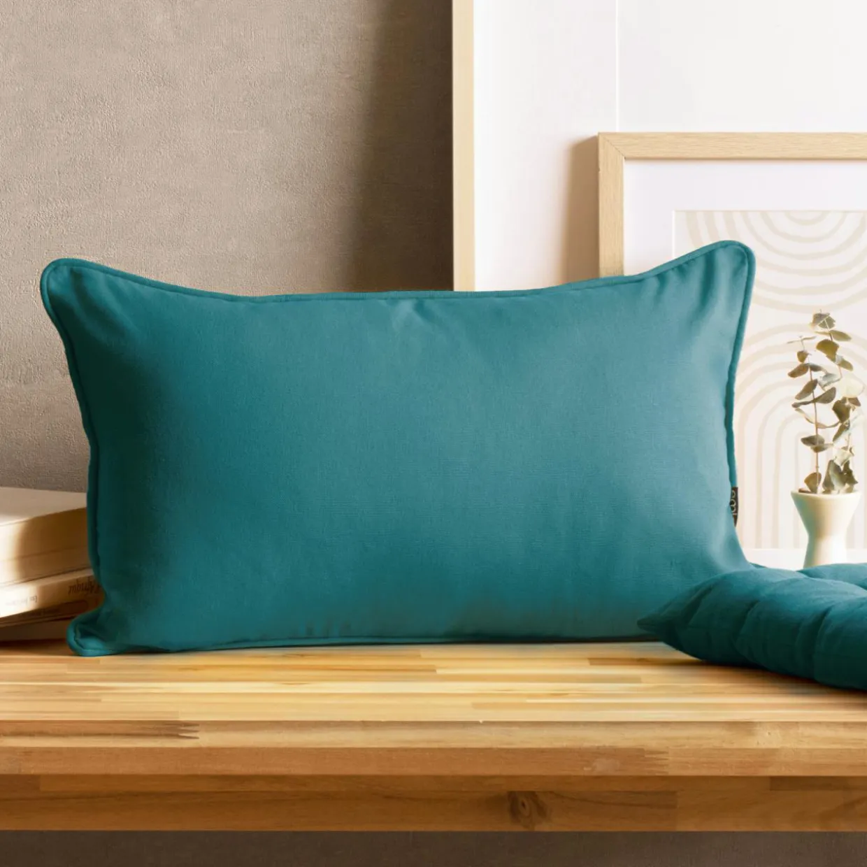 Coussin rectangulaire coton (30 x 50 cm) Pixel Bleu canard