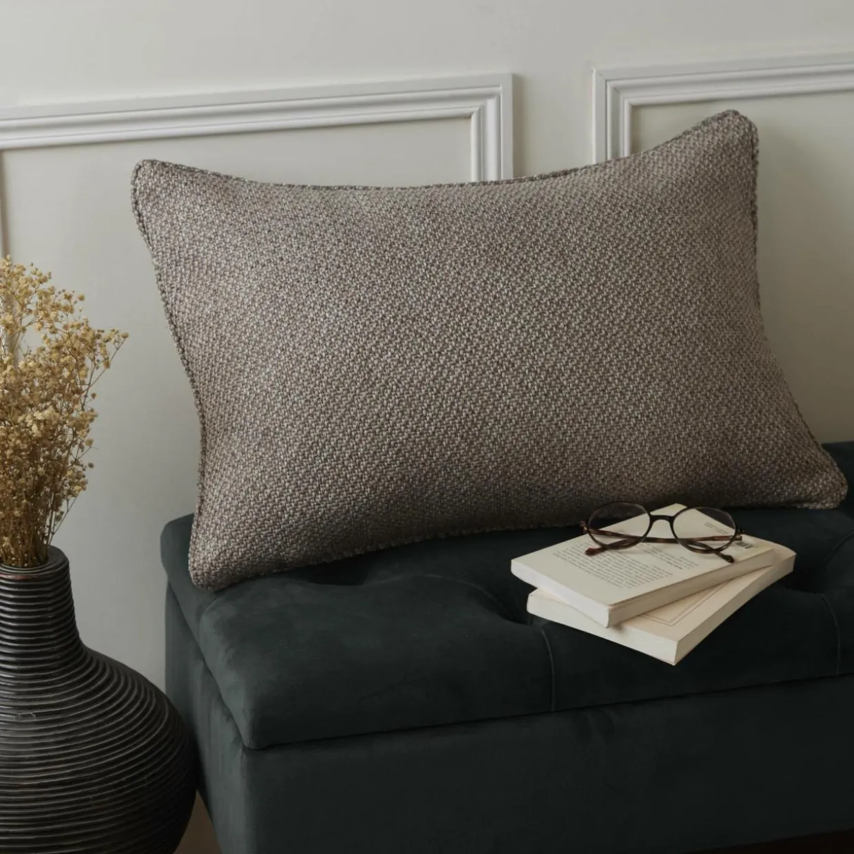 Coussin rectangulaire effet chiné (40 x 60 cm) James Gris galet