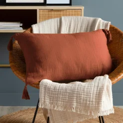Coussin rectangulaire gaze de coton (40 x 60 cm) Gaïa Terracotta