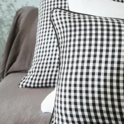 Coussin rectangulaire gaze de coton (40 x 60 cm) Gaïa vichy Noir