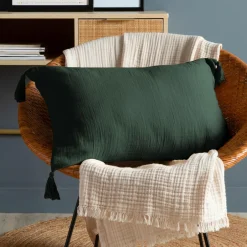 Coussin rectangulaire gaze de coton (40 x 60 cm) Gaïa Vert Sapin