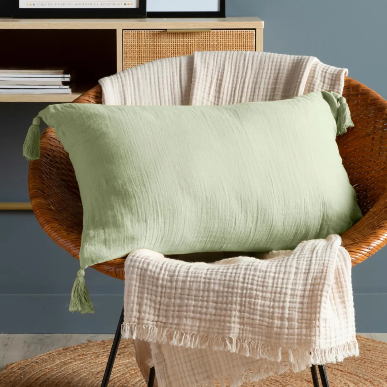 Coussin rectangulaire gaze de coton (40 x 60 cm) Gaïa Vert tilleul