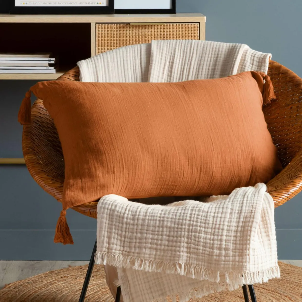 Coussin rectangulaire gaze de coton (40 x 60 cm) Gaïa Abricot