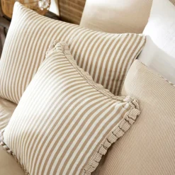 Coussin rectangulaire gaze de coton (40 x 60 cm) Gaïa rayures Ficelle