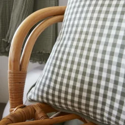 Coussin rectangulaire gaze de coton (40 x 60 cm) Gaïa vichy Vert romarin