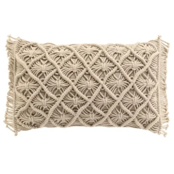 Coussin rectangulaire macramé (30 x 50 cm) Indy Taupe