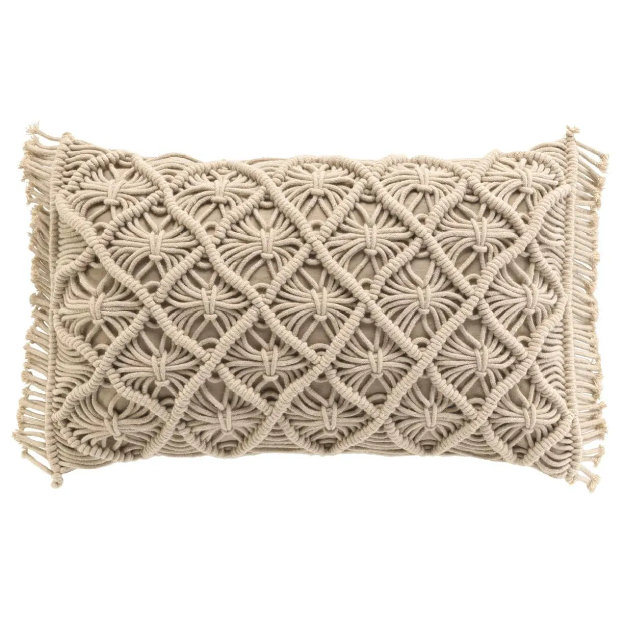 Coussin rectangulaire macramé (30 x 50 cm) Indy Taupe
