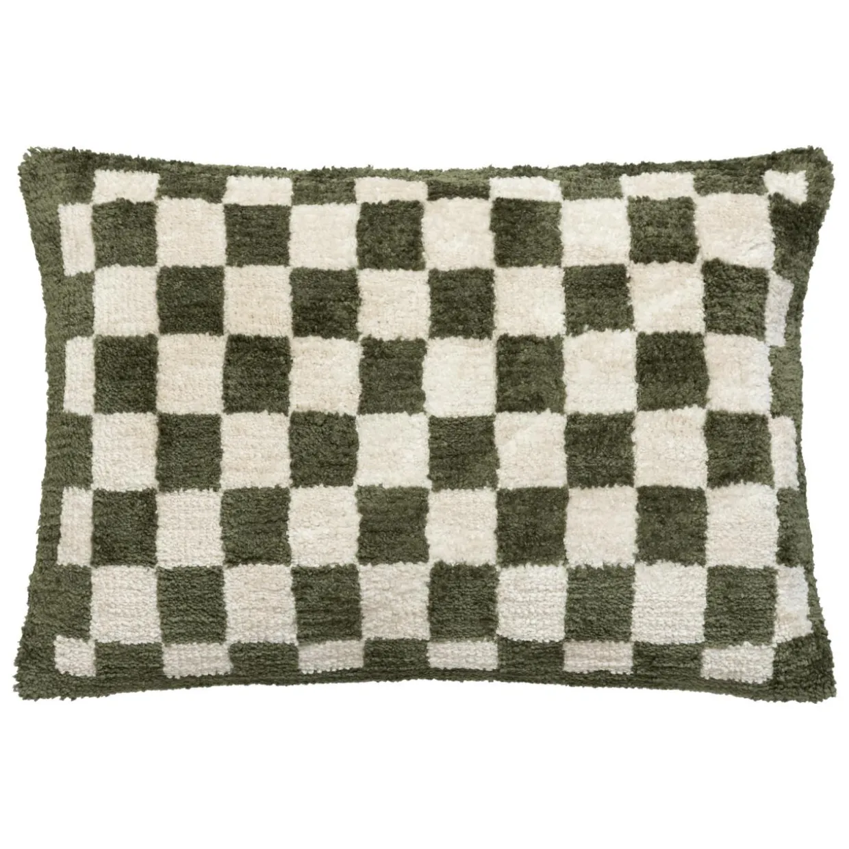 Coussin rectangulaire tufté (38 x 58 cm) Damier Vert kaki