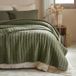 Couvre-lit coton matelassé (240 x 260 cm) Lena Vert romarin