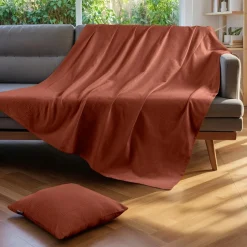 Couvre-lit coton tissé (220 x 250 cm) Léa Terracotta