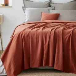 Couvre-lit coton tissé (180 x 220 cm) Léa Terracotta
