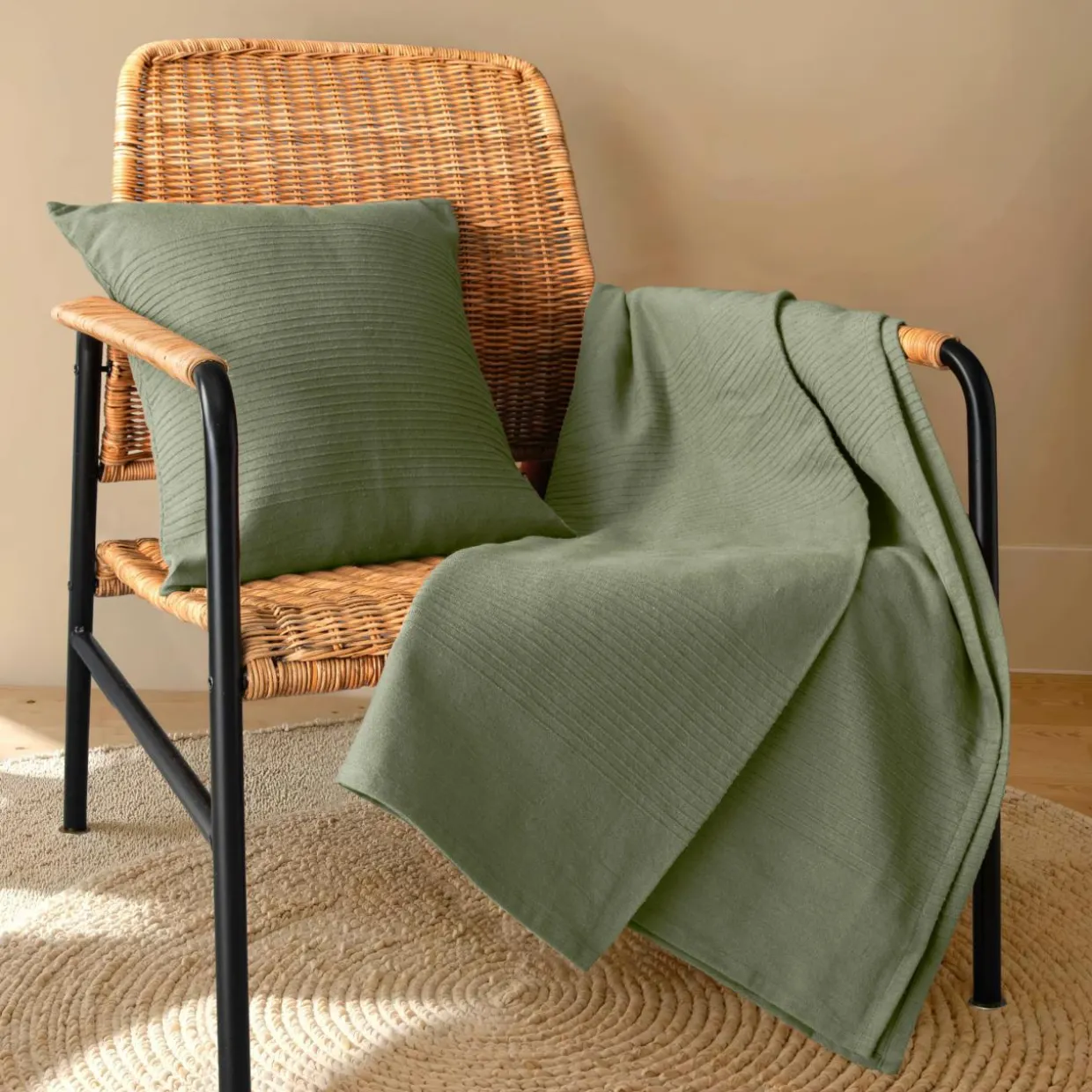 Couvre-lit coton tissé (180 x 220 cm) Léa Vert romarin