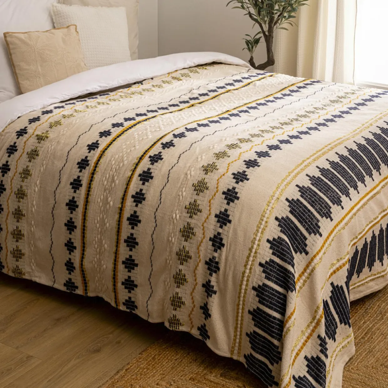 Couvre-lit coton (260 x 240 cm) Ilabay Beige