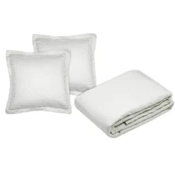 Couvre-lit matelassé et deux taies d'oreiller (240 x 220 cm) Cléo Ecru