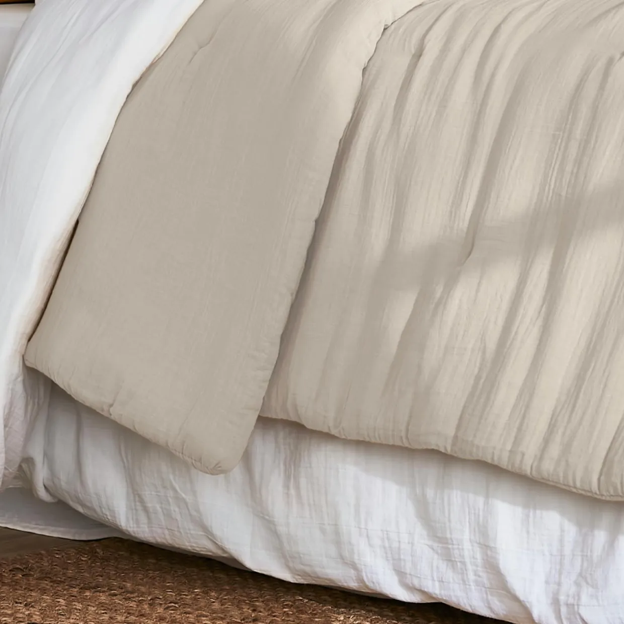 Couvre-lit matelassé gaze de coton (260 x 240 cm) Gaïa Beige pampa