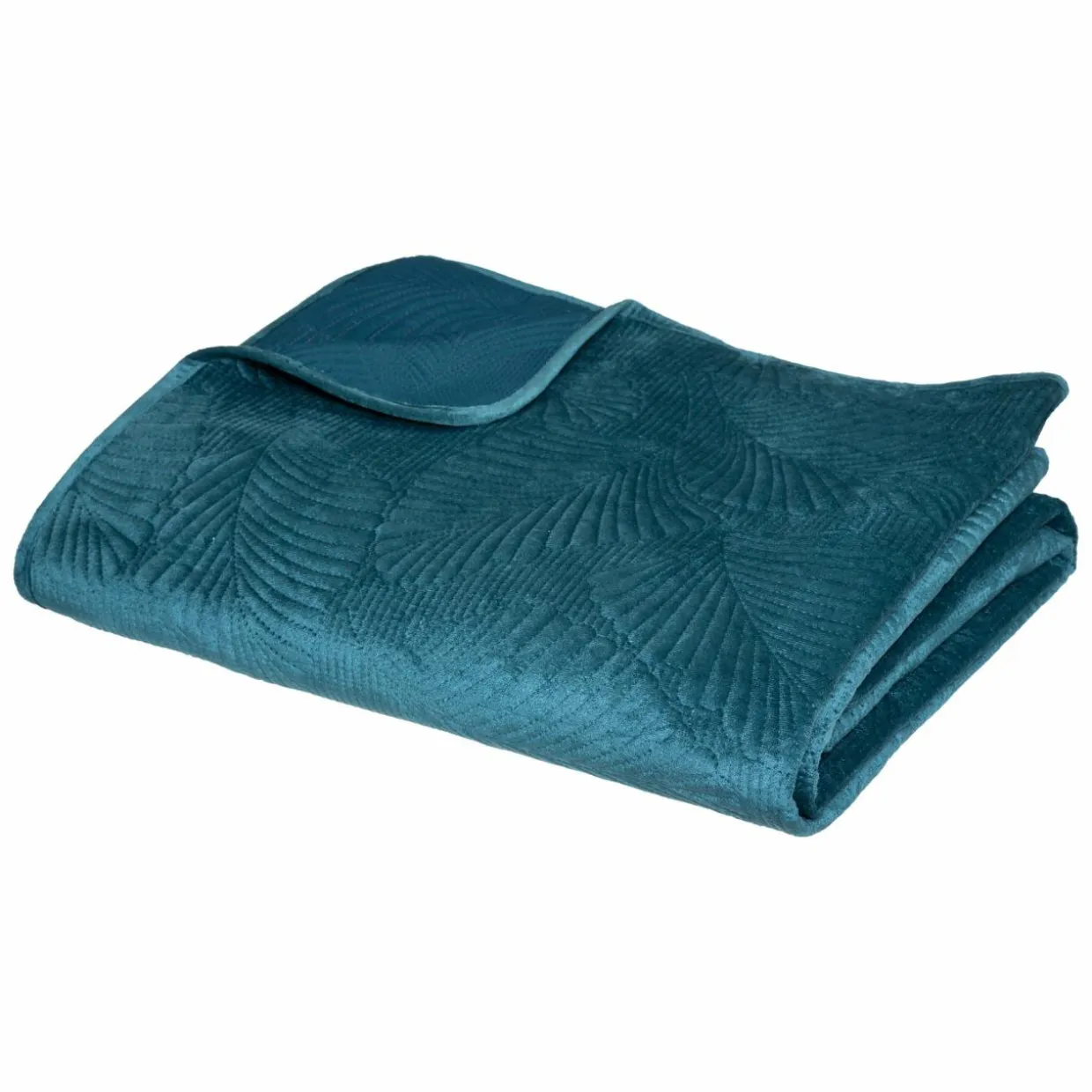 Couvre-lit (260 x 240 cm) Feuilles Bleu canard
