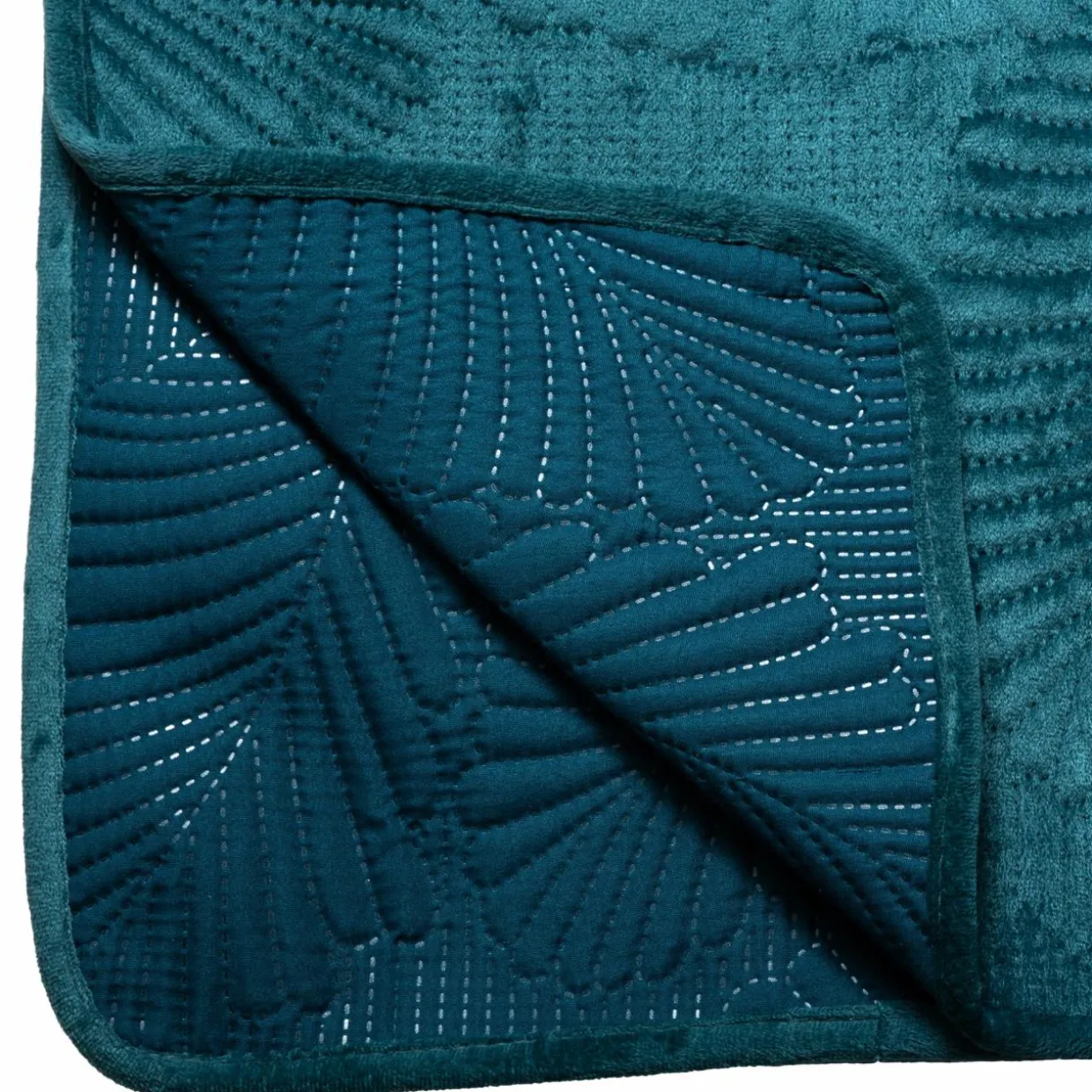 Couvre-lit (260 x 240 cm) Feuilles Bleu canard