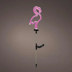 Décoration lumineuse Solaire à piquer au sol (H74 cm) néon Flamant Rose