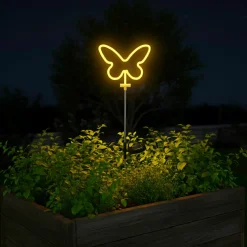 Décoration lumineuse Solaire à piquer au sol (H85 cm) Papillon néon Jaune