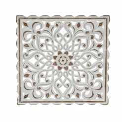 Décoration murale en bois (L80 cm) Mandala Blanc patiné