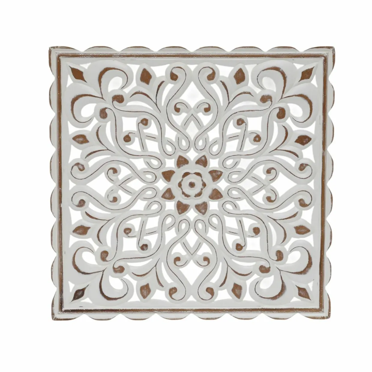 Décoration murale en bois (L80 cm) Mandala Blanc patiné