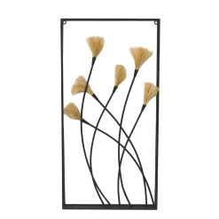 Décoration murale en métal et lin (H80 cm) Nature Noir