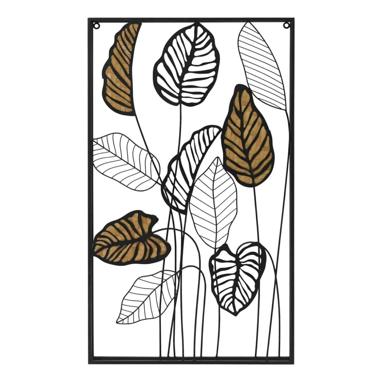 Décoration murale en métal (H82 cm) Feuilles en ratan Noir