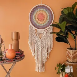 Décoration murale macramé (H110 cm) Attrape-rêve Arc-en-ciel
