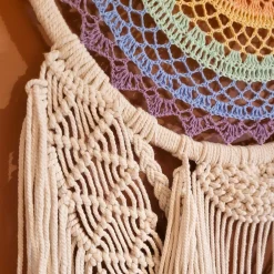 Décoration murale macramé (H110 cm) Attrape-rêve Arc-en-ciel