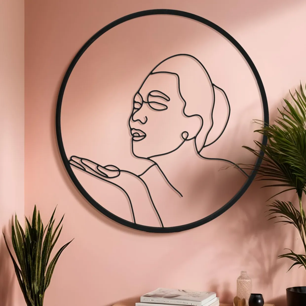Décoration murale ronde en métal (D60 cm) Woman Noir