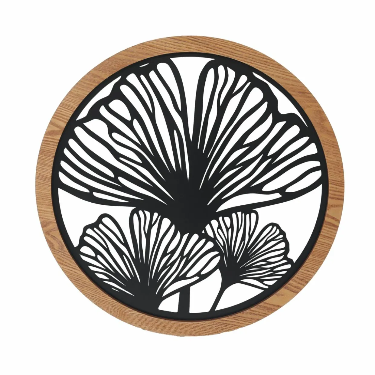 Décoration murale ronde en métal (D60 cm) Ginkgo Noir