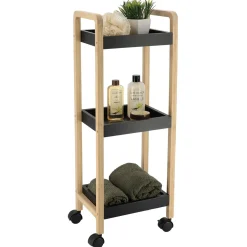 Desserte à roulettes 3 niveaux (H79 cm) Bambou Noir