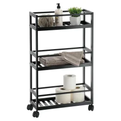 Desserte à roulettes 3 niveaux (H75 cm) Japandi Noir