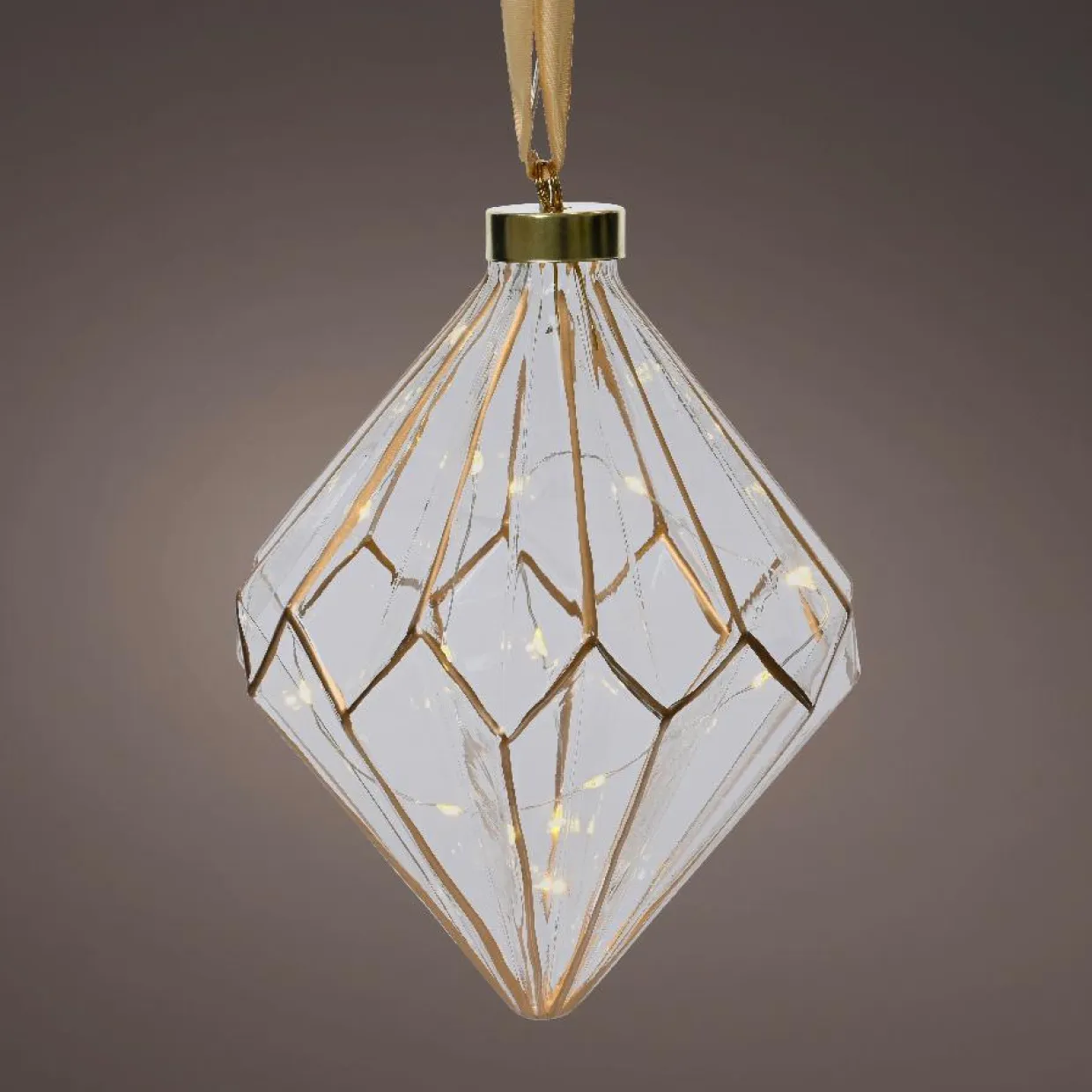 Diamant lumineux à piles 15 LED (H20 cm) Vintage Or/blanc chaud