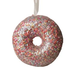 Donut de Noël à suspendre (D9 cm) Gourmandise Rose pailleté