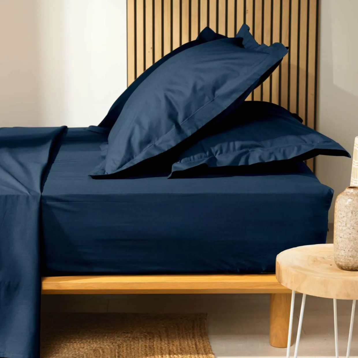 Drap housse coton bio (90 x 190 cm) Biolina Bleu nuit
