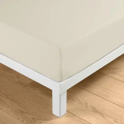 Drap housse coton lavé (160 x 200 cm) Linella Ivoire