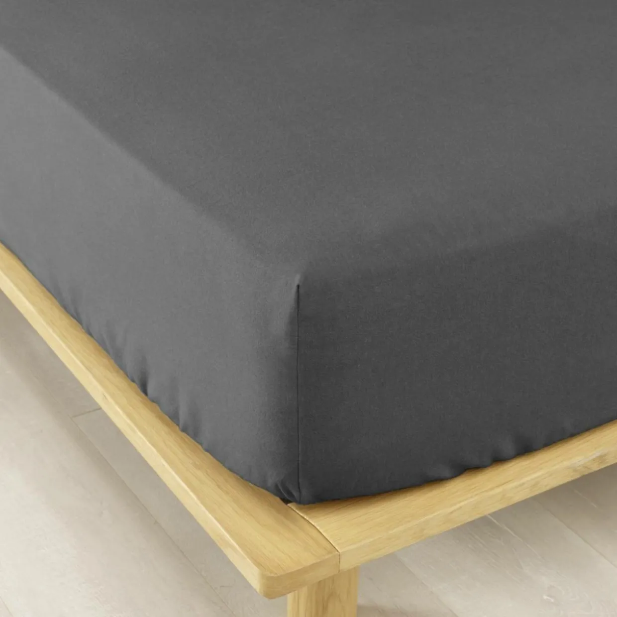 Drap housse flanelle de coton (200 x 200 cm) Nina Gris anthracite