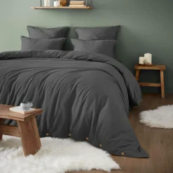 Drap housse flanelle de coton (200 x 200 cm) Nina Gris anthracite