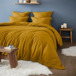 Drap housse flanelle de coton (200 x 200 cm) Nina Jaune ocre