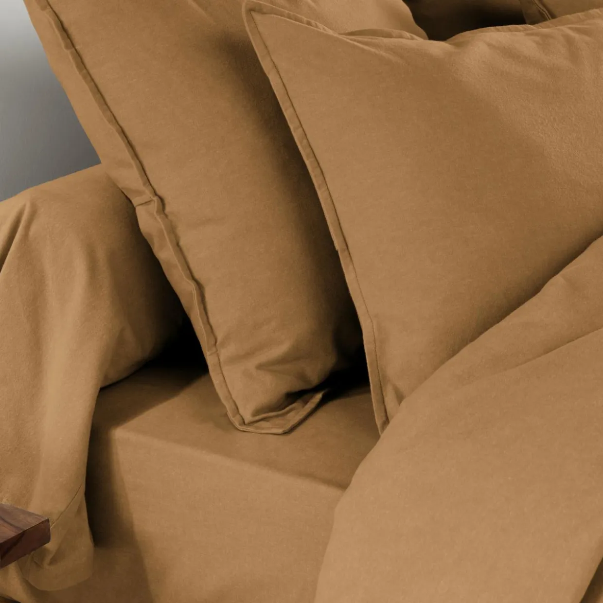 Drap housse flanelle de coton (90 x 190 cm) Théa Camel