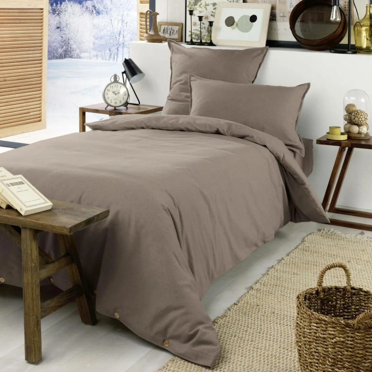 Drap housse flanelle de coton (90 x 190 cm) Nina Ficelle