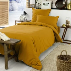 Drap housse flanelle de coton (90 x 190 cm) Nina Jaune ocre