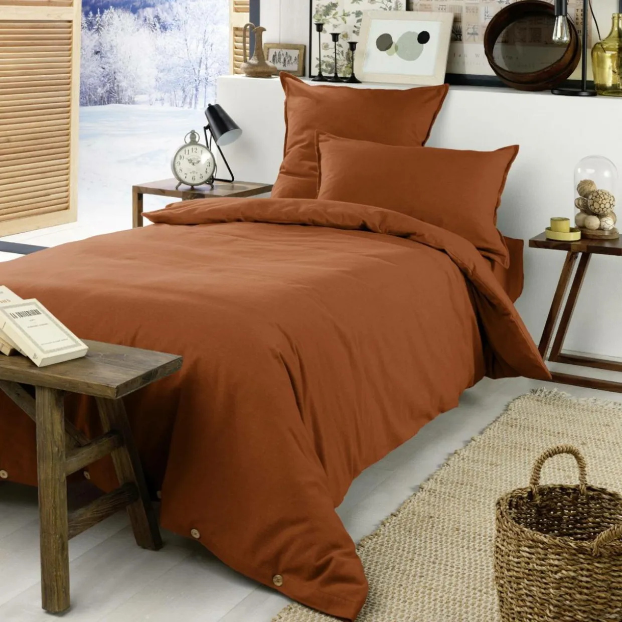 Drap housse flanelle de coton (90 x 190 cm) Nina Terracotta