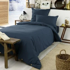 Drap housse flanelle de coton (90 x 190 cm) Théa Bleu nuit