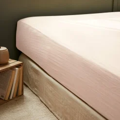 Drap housse gaze de coton (160 x 200 cm) Gaïa Rose poudré